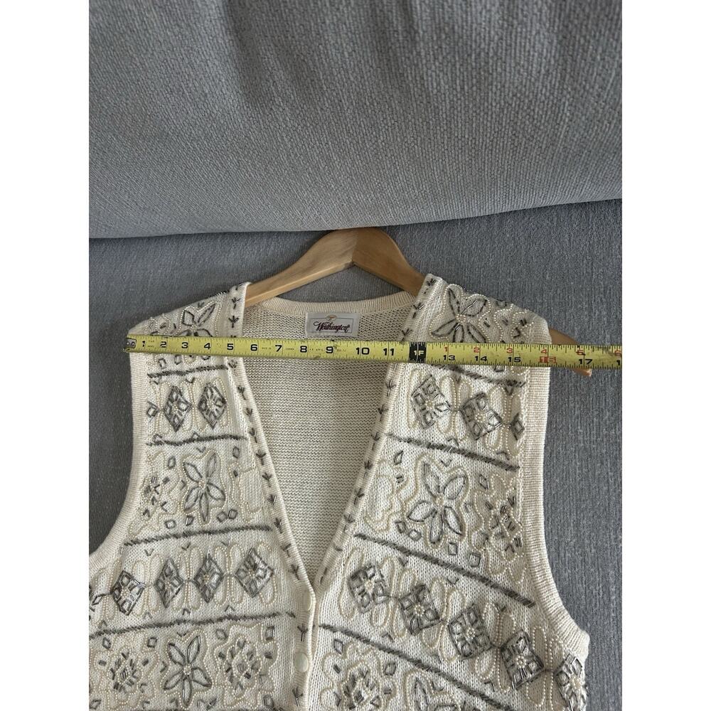 Vtg Cream Sweater Vest Beads Embroidered Flowers Grandma M/L - Picture 10 of 11